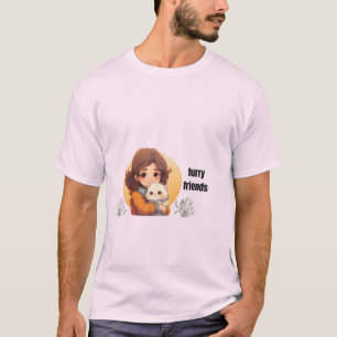 Camiseta Estética de Amigos Peludos de Menina Gata