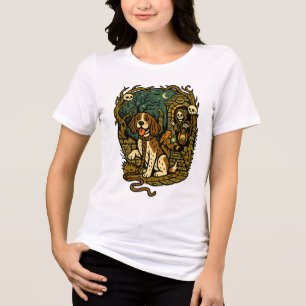 Camiseta Estética de Cão Esqueleto Assustador de Terror