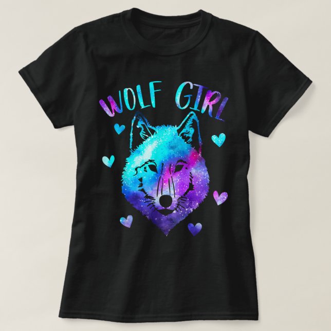 Camiseta Estética de Design Galáxia Garota Loba (Frente do Design)