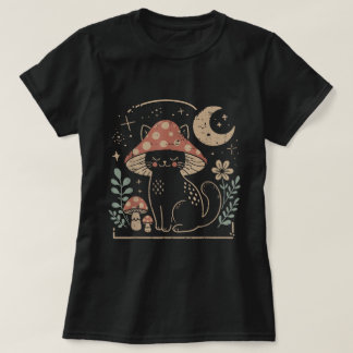 Camiseta Estética de Fada de Gato Cogumelo Cottagecore
