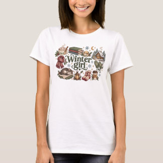 Camiseta Estética de Garota de Inverno Aconchegante Roupas