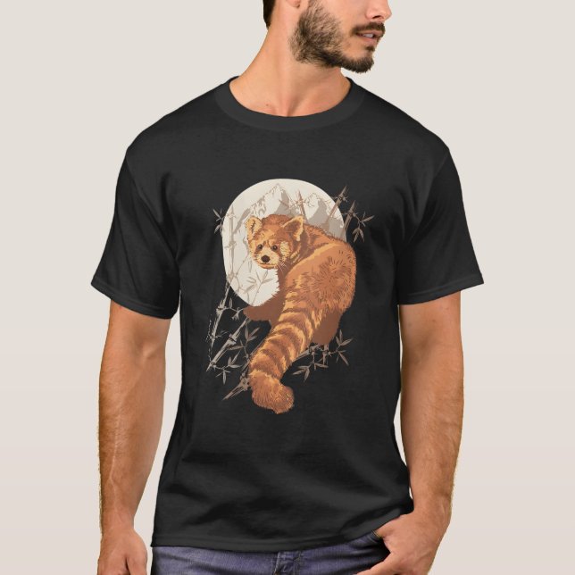 Camiseta Estética de Panda Vermelho com Bambus (Frente)