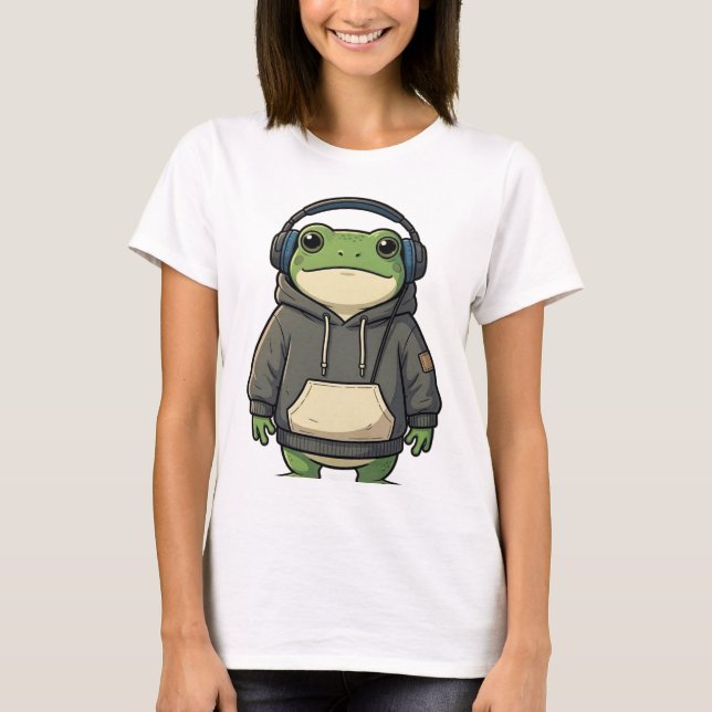 Camiseta Estética de Sapo com Fones de Ouvido (Frente)