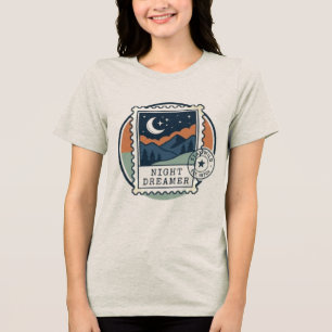 Camiseta Estética de Selo Postal Antigo Lua e Montanha