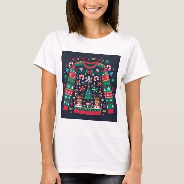 Camiseta estética de suéter de Natal feio (Frente)