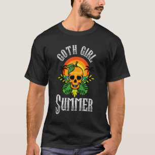 Camiseta Estética de Verão de Garota Gótica Crânio Laranja