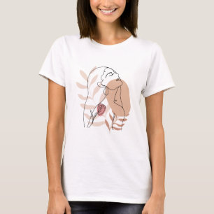 Camiseta Estética Floral de Arte de Linha Minimalista