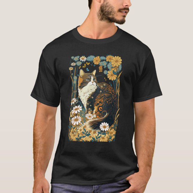 Camiseta Estética Fofa de Casa de Campo Gato Flores Borbole (Frente)