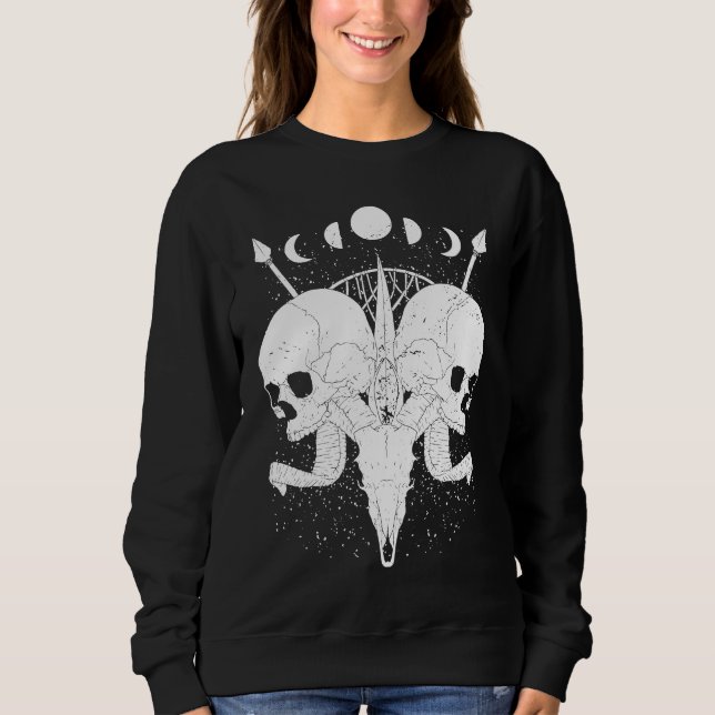 Camiseta Estética Gótica Crânio Fases da Lua Gótico Grunge (Frente)