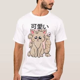 Camiseta Estética Japonesa - Gato de Animação Kawaii Cute -