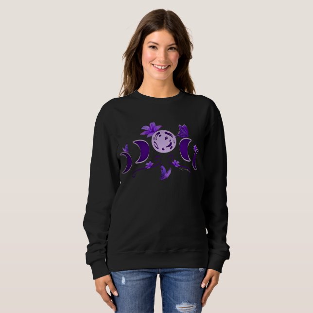 Camiseta Estética Meia-Noite Celestial Fase da Lua & Lírios (Frente Completa)