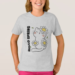 Camiseta Estética Minimalista Olá Primavera Gato & Margarid