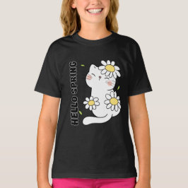 Camiseta Estética Minimalista Olá Primavera Gato & Margarid