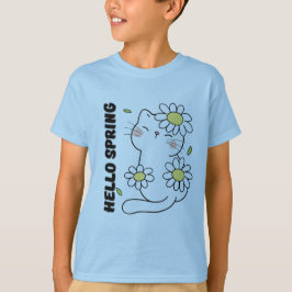 Camiseta Estética Minimalista Olá Primavera Gato & Margarid