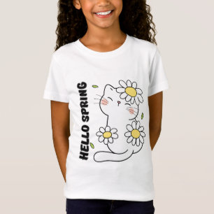 Camiseta Estética Minimalista Olá Primavera Gato & Margarid