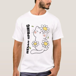 Camiseta Estética Minimalista Olá Primavera Gato & Margarid