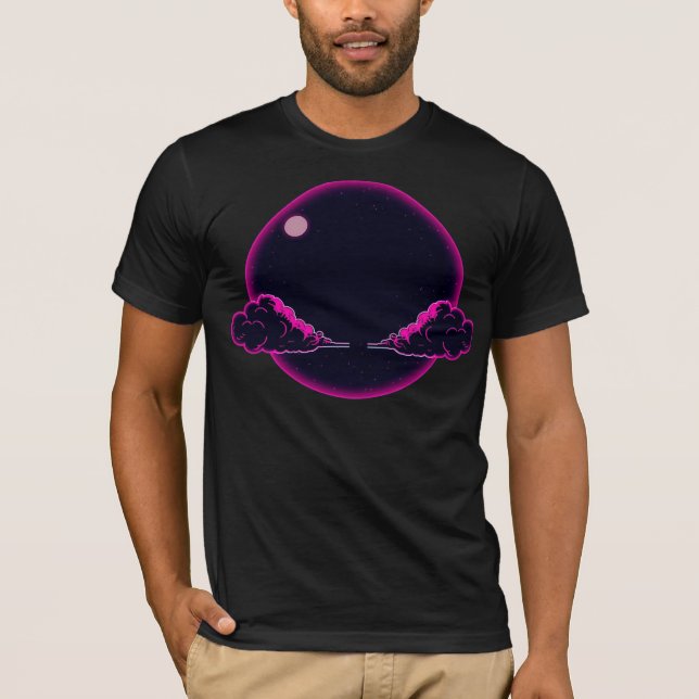 Camiseta Estética Noturna Nuvens Rosa Lua Design (Frente)