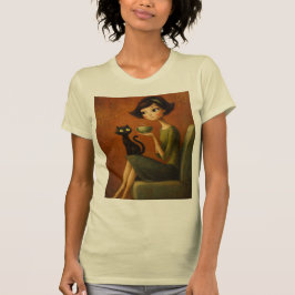 Camiseta Estética Preta de Gato Retro Aconchegante