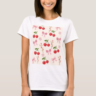 Camiseta Estética Retro Fofa com Laço de Cereja