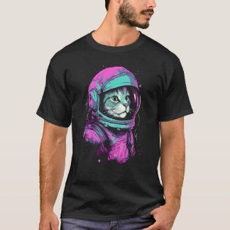 Camiseta Estética Retro Gato Galáxia Espacial  Astronauta L