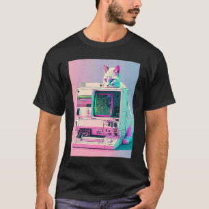 Camiseta Estética Vaperwave Gato Glitch Retrowave Synthwave