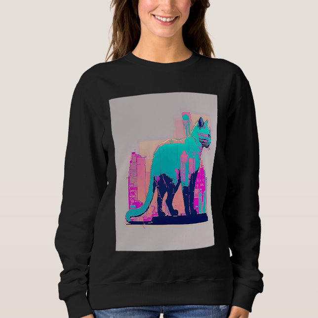Camiseta Estética Vaperwave Gato Glitch Retrowave Synthwave (Frente)