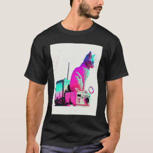 Camiseta Estética Vaperwave Gato Glitch Retrowave Synthwave