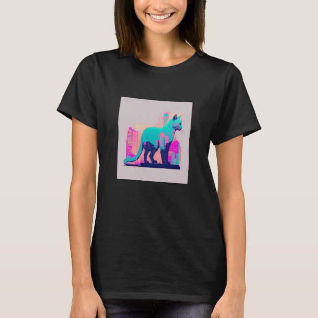 Camiseta Estética Vaperwave Gato Glitch Retrowave Synthwave (Frente)