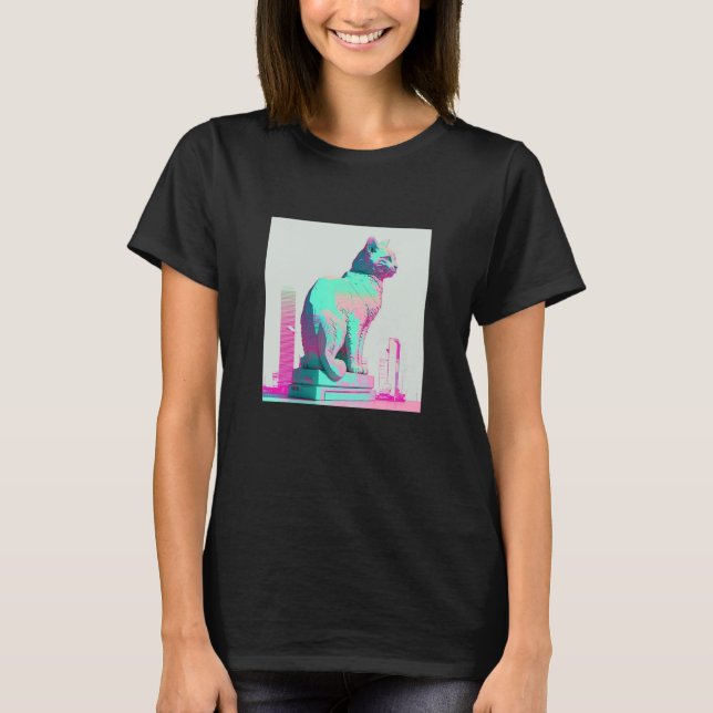 Camiseta Estética Vaperwave Gato Glitch Retrowave Synthwave (Frente)