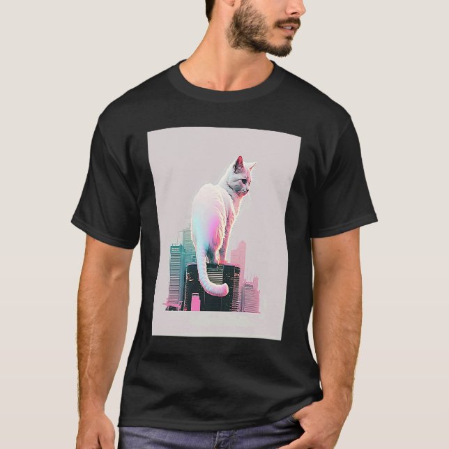 Camiseta Estética Vaperwave Gato Glitch Retrowave Synthwave (Frente)