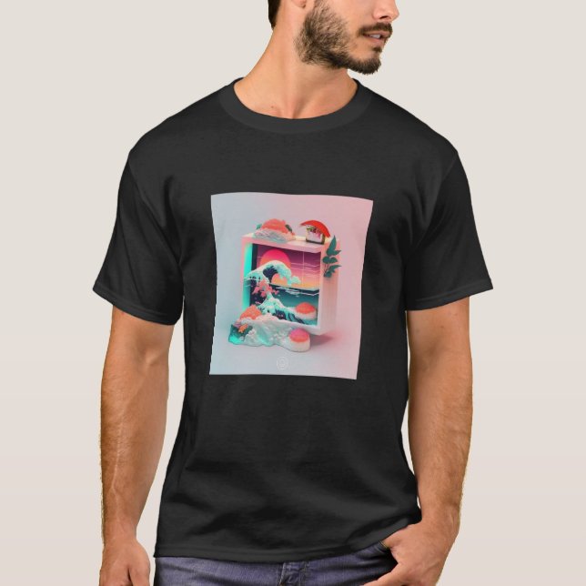 Camiseta Estética Vaperwave Glitch Sushi Retrowave Synthwa (Frente)