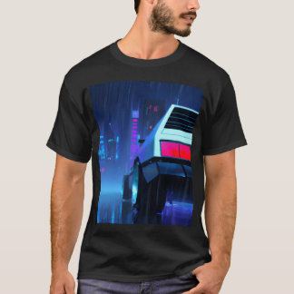 Camiseta Estética Vaporwave Carro Noite Chuvosa Arranha-céu