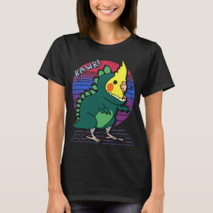 Camiseta Estética Vaporwave Cockatiel Dinosaur Funny Birb