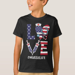 Camiseta Estetoscópio de Amor Enfermeira Quarto 4 de Julho