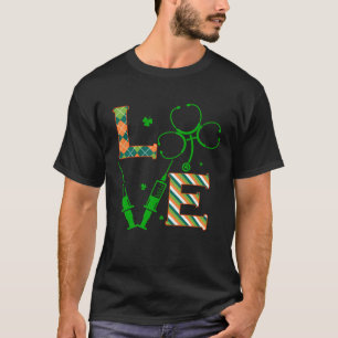 Camiseta Estetoscópio de Amor Seringa Enfermeira Vida Dia d