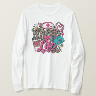 Camiseta Estetoscópio de Coração com Impressão de Leopardo 