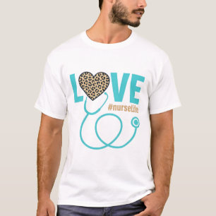 Camiseta Estetoscópio de Leopardo de Amor de Enfermeira Des