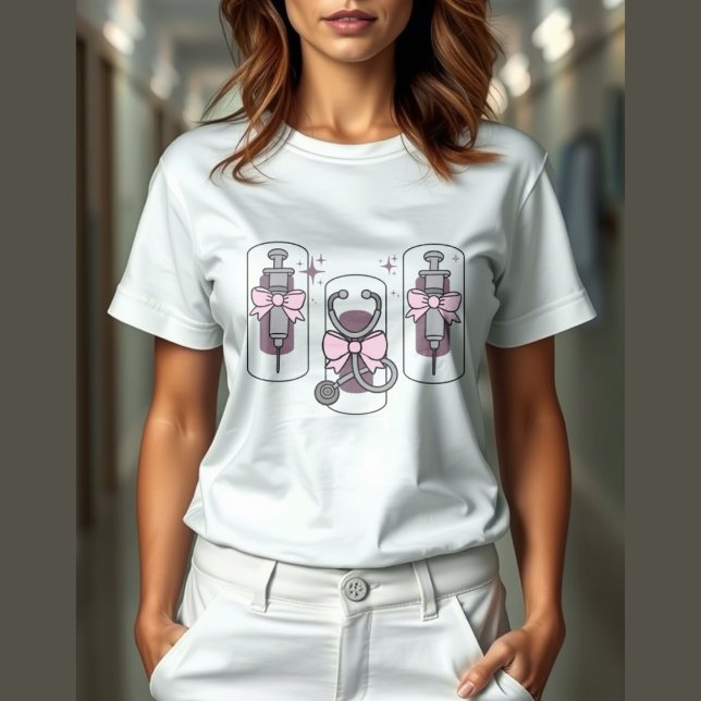 Camiseta estetoscópio e seringa de enfermeiro fofo com enfe (Criador carregado)