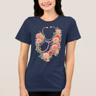 Camiseta Estetoscópio Rosa Floral Pink