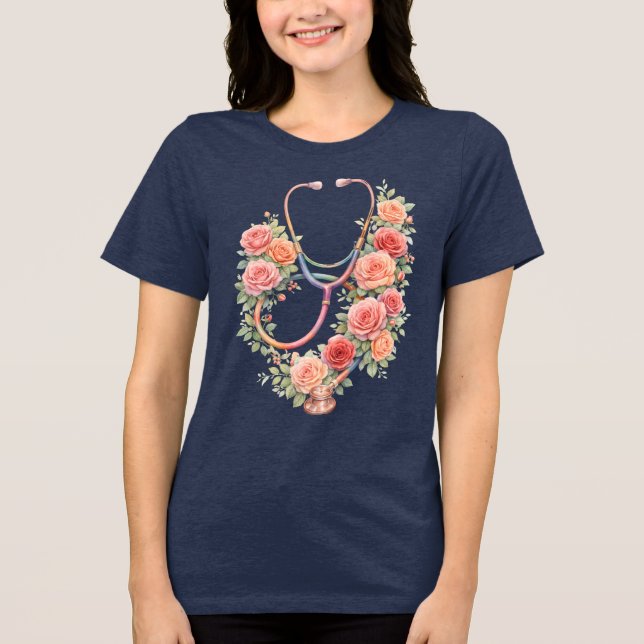 Camiseta Estetoscópio Rosa Floral Pink (Frente)