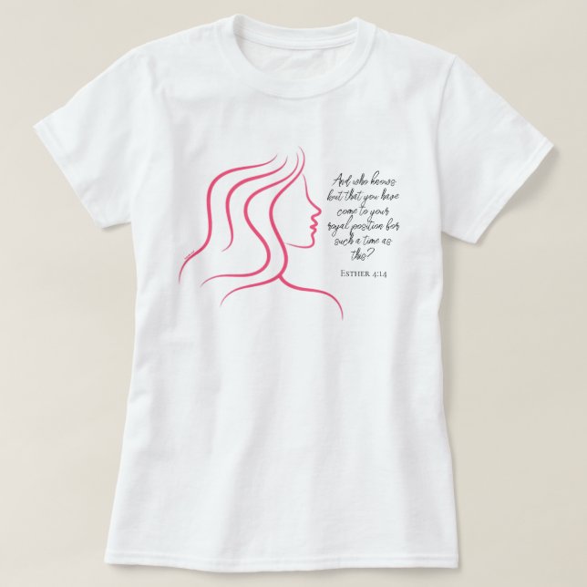 Camiseta Esther 4:14 Bíblia de script - Silhueta rosa versá (Frente do Design)