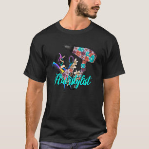 Camiseta Estilista de Cabelo Floral Fofo Paz Amor Barbeiro 