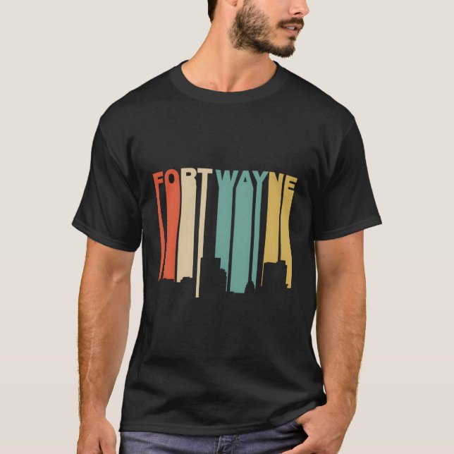 Camiseta Estilo 1970 Fort Wayne Indiana Skyline (Frente)