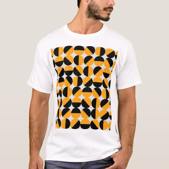 Camiseta estilo anos setenta, meio círculo geométrico. (Frente)