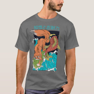 Camiseta Estilo artístico japonês - raposa e peixe koi