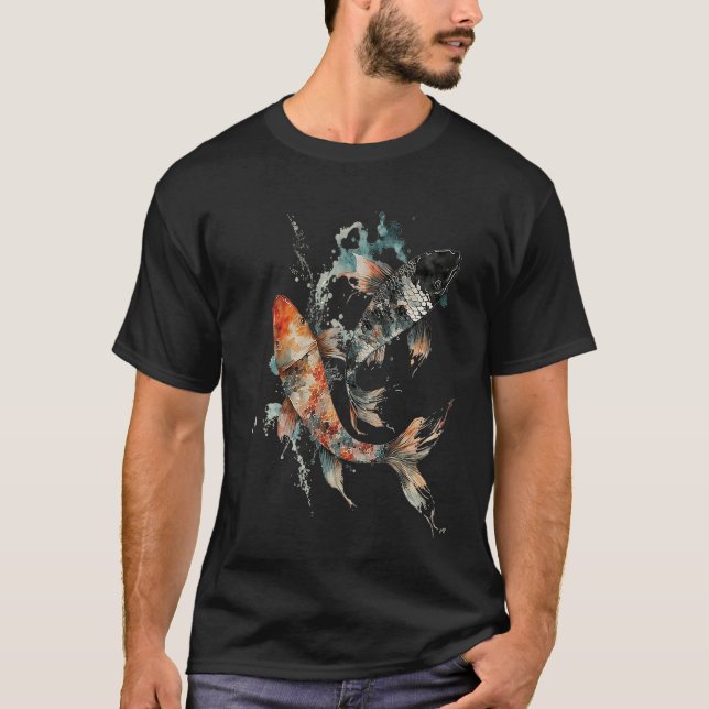 Camiseta Estilo Asiático Yin Yang Koi Fish Carp Nishik (Frente)