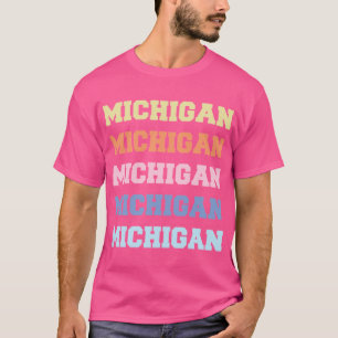 Camiseta Estilo Atlético de Michigan Letreiro em Bloco Esta