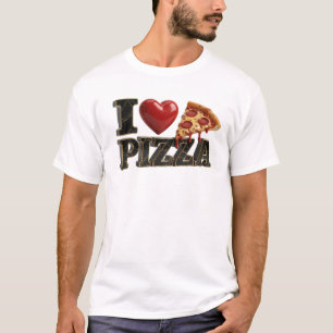 Camiseta Estilo Azul EU AMO PIZZA Impressão de Moda