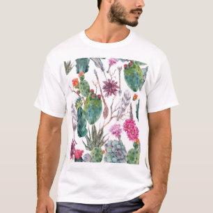 Camiseta Estilo Boho, Vintage Cactus Watercolor.