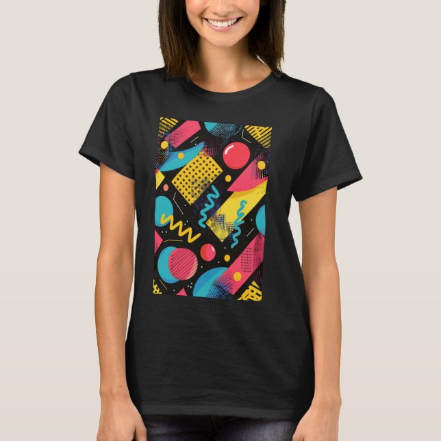 Camiseta Estilo clássico de 80s - Arte do padrão Synthwave (Frente)